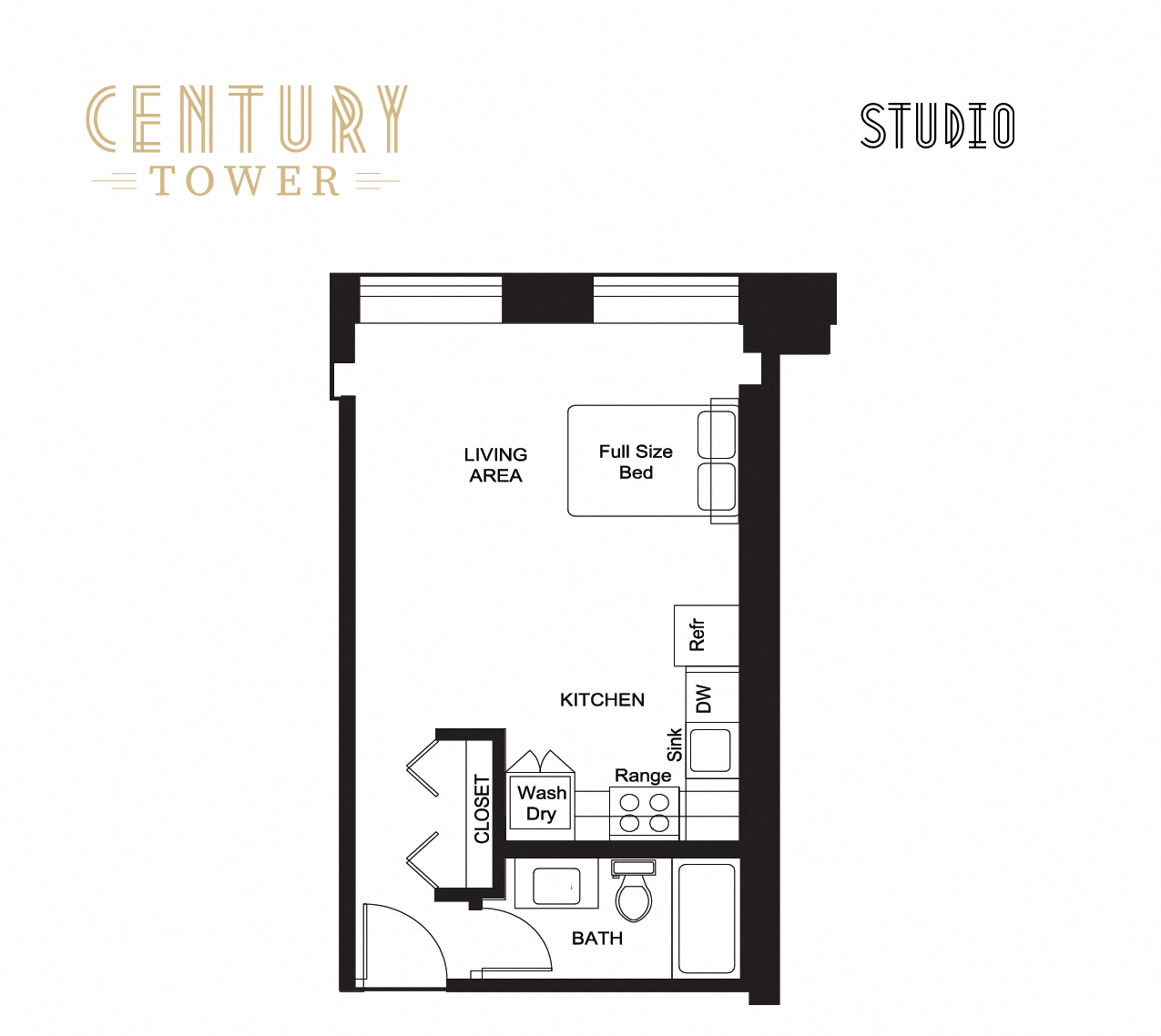 Floor plan for studio, 1 bath, 439 sqft
